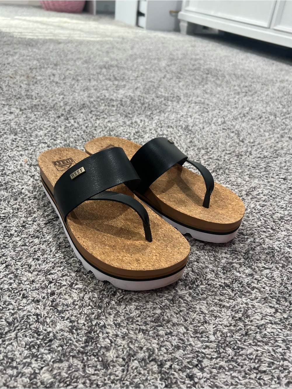 Reef Black Cork Platform Thong Sandals